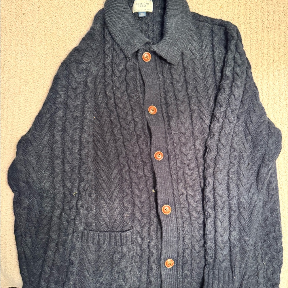 American Eagle Outfitters Charcoal Cable Knit Cardigan